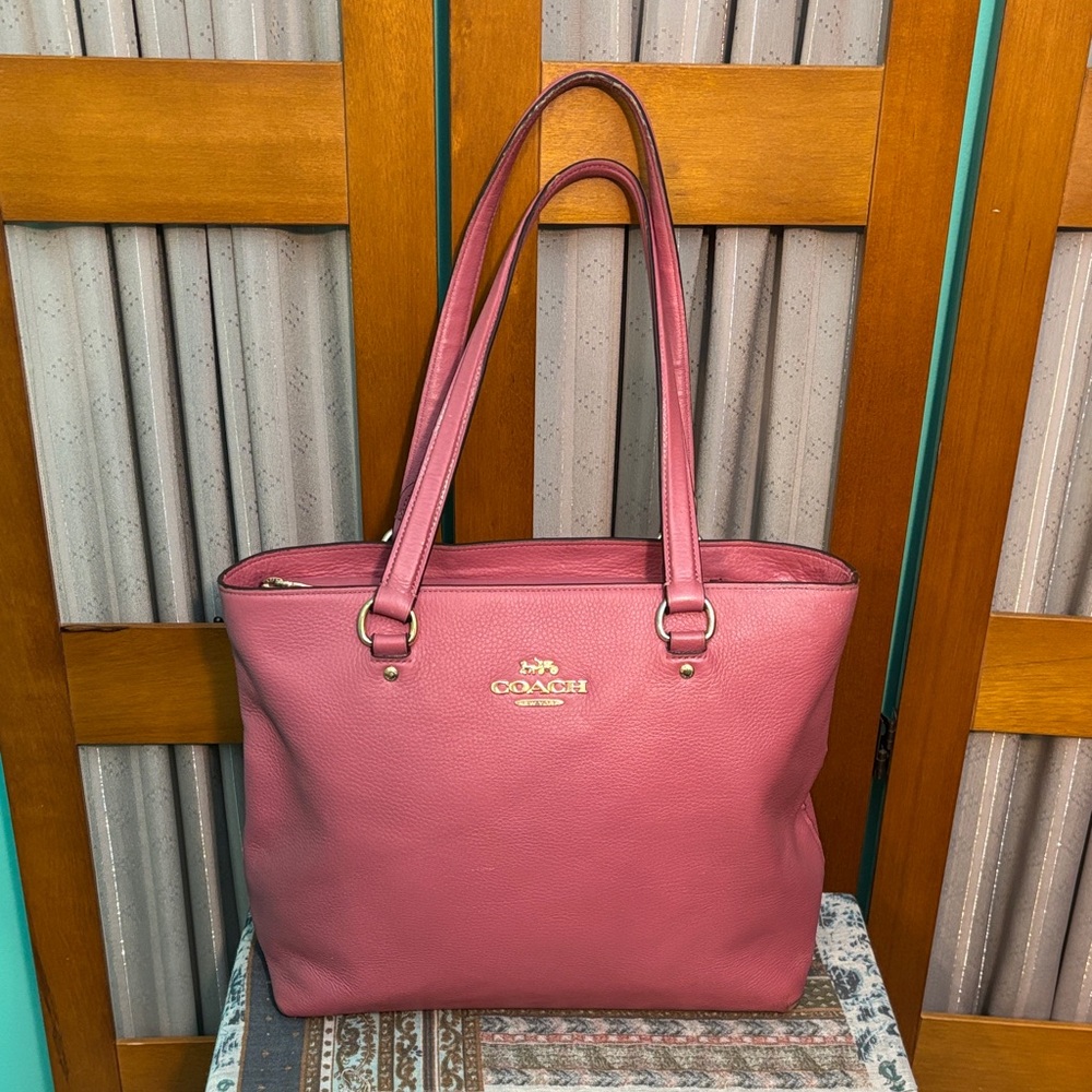 Coach Mauvy Pebbled Leather Bay Shoulder Tote Bag